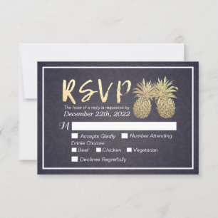 Hochzeit RSVP Reply Gold Ananas Couple Navy Blue