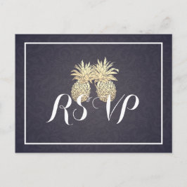Hochzeit RSVP Reply Gold Ananas Couple Navy Blue Einladungspostkarte
