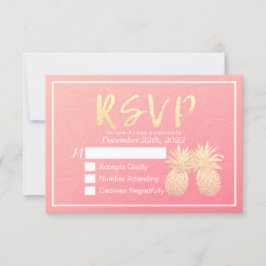 Hochzeit RSVP Reply Gold Ananas Couple Pink Rose Karte