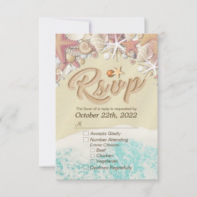 Hochzeit RSVP Reply Summer Beach Starfish Seashell Karte (Vorderseite)