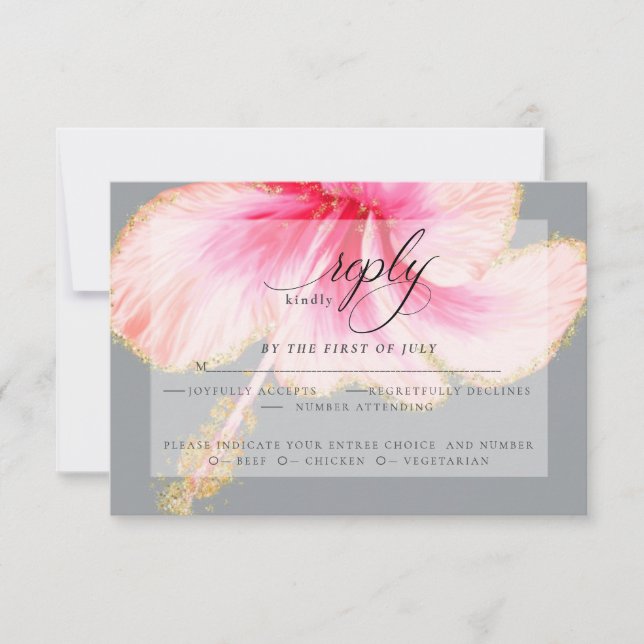 Hochzeit RSVP | Rosa Hibiskus Blume Karte (Vorderseite)