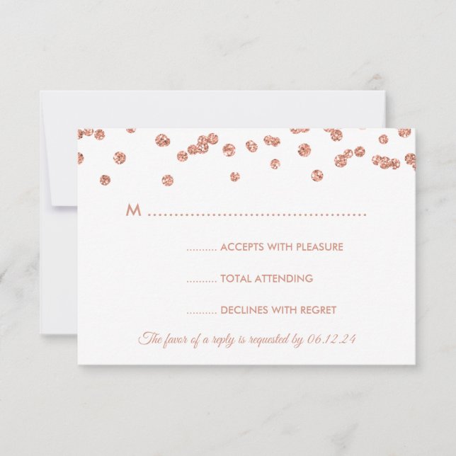 Hochzeit RSVP Rose Gold Glitzer Confetti White (Vorderseite)
