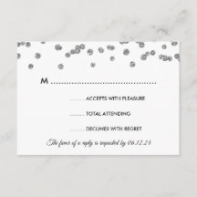 Hochzeit RSVP Silver Imitats Glitzer Confetti Blac