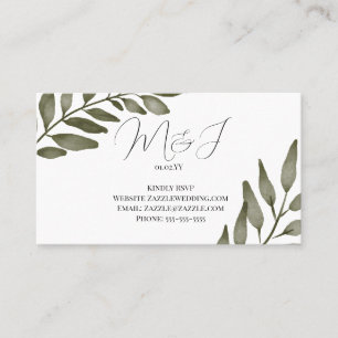 Hochzeit RSVP Wasserfarbe Blattzweig Grünausstatun Visitenkarte