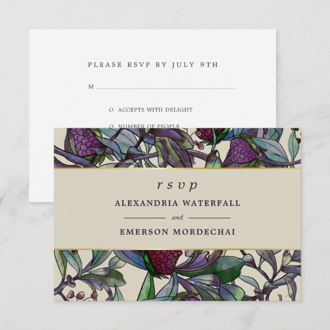 Hochzeit RSVP Wasserfarbe botanische lila Blüte Einladung (Vorne/Hinten)