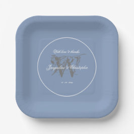 Hochzeit rustikal Dusty Blue Gray Elegant Monogram Pappteller