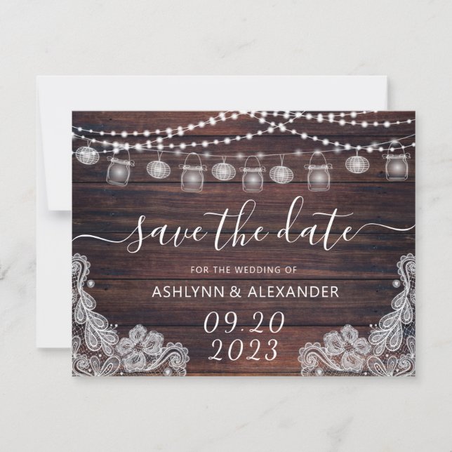 Hochzeit rustikal Holz Mason Jar Lights SAVE THE D Save The Date (Vorderseite)