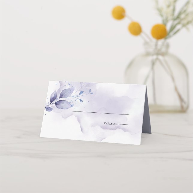 Hochzeit | Rustikale Aquarellpflanze Lila Platzkarte (Vorderseite)