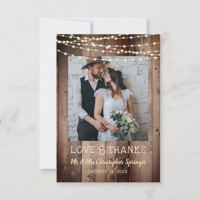 Hochzeit rustikale Holzleuchten 2 Foto Vielen Dank Dankeskarte (Vorderseite)