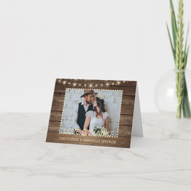 Hochzeit rustikale Holzleuchten 2 Foto Vielen Dank Karte (Vorderseite)