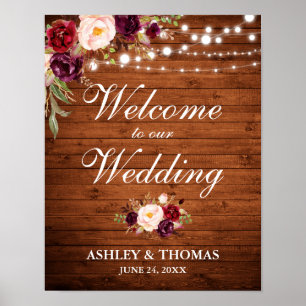 Hochzeit rustikale Holzleuchten Burgund Floral Poster