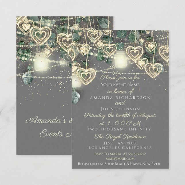 Hochzeit Rustikales Holz Gold Gray Jubiläum Einladung (Vorne/Hinten)