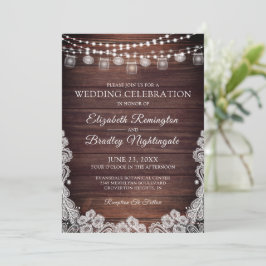 Hochzeit rustikales Holz Lights Mason Jars Lace Ei Einladung