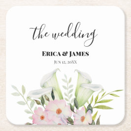 Hochzeit sanfte weiße Calla Lily Rose Wasserfarbe Rechteckiger Pappuntersetzer