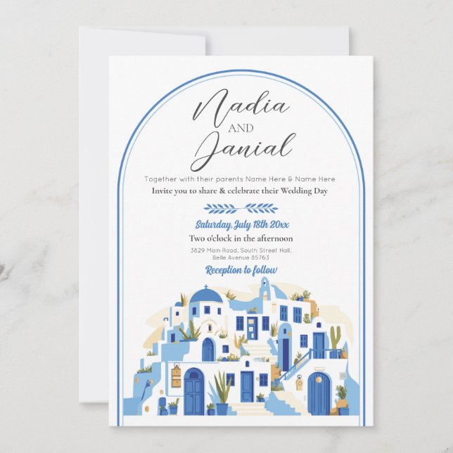 Hochzeit Santorini Griechenland Zeremonie Griechis Einladung (Vorderseite)