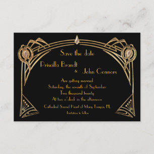Hochzeit "Save the Date", Great-Gatsby, schwarz &  Einladung