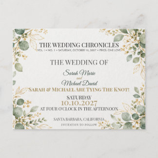 Hochzeit Save the Date im Stil einer alten Zeitung Postkarte