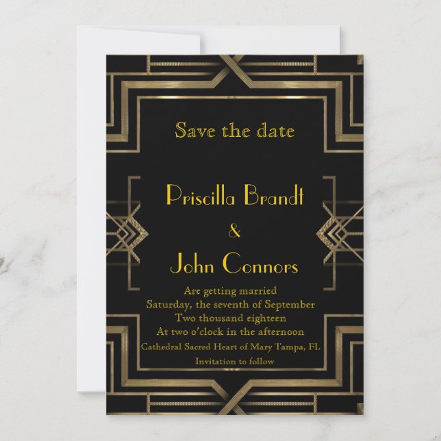 Hochzeit, Save the Date, Schwarz & Gold, großartig Einladung (Vorderseite)