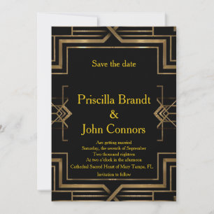 Hochzeit Save the Date, schwarz & gold, großartig  Einladung