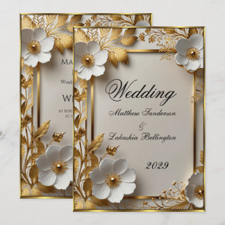 Hochzeit Schöne, goldfarbene Blume Moderne Einladung