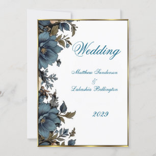 Hochzeit Schönes Weiß Blumenblau Einladung