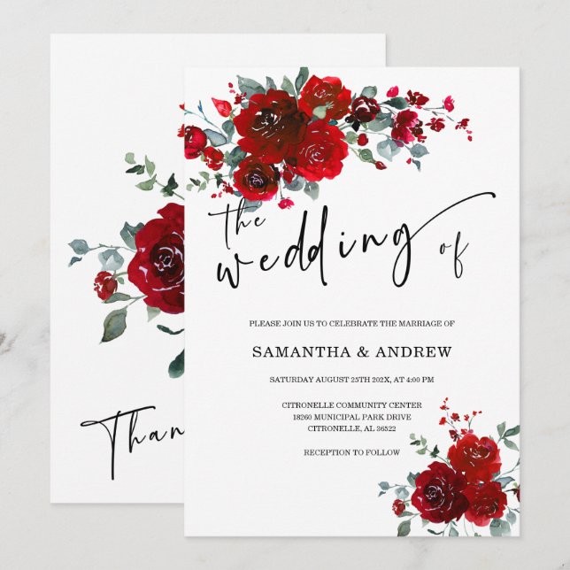 Hochzeit Schwarz und Rot Einladung (Vorne/Hinten)