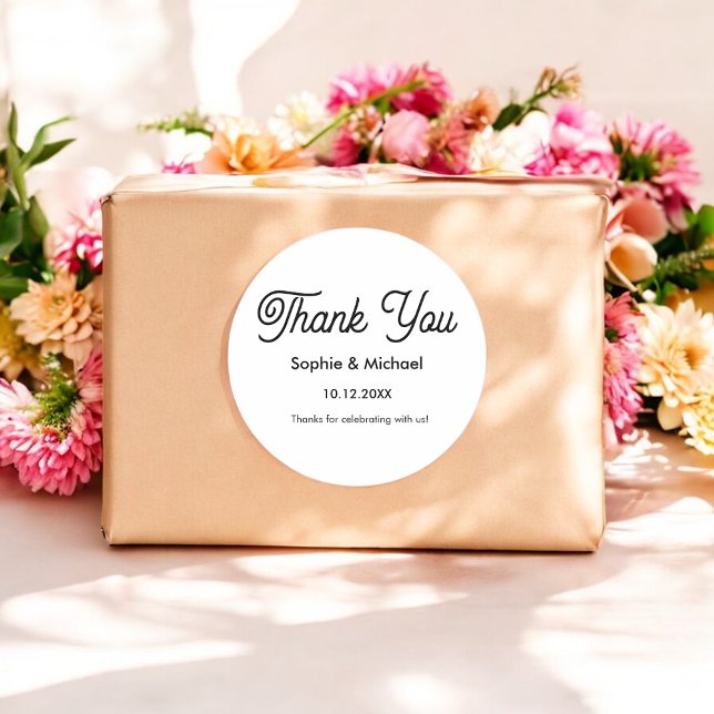 Hochzeit Schwarz-weiß Vielen Dank Runder Aufkleber (Von Creator hochgeladen)