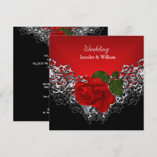 Hochzeit Schwarz-weiße Silver Deep Rote Rose Einladung