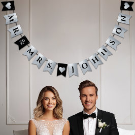Hochzeit Schwarze Imitate Silver Foil Herz Mr. und Wimpelkette