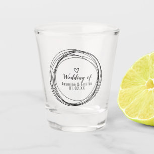 Hochzeit Schwarze Ringe Herz Logo Paare Name  Schnapsglas