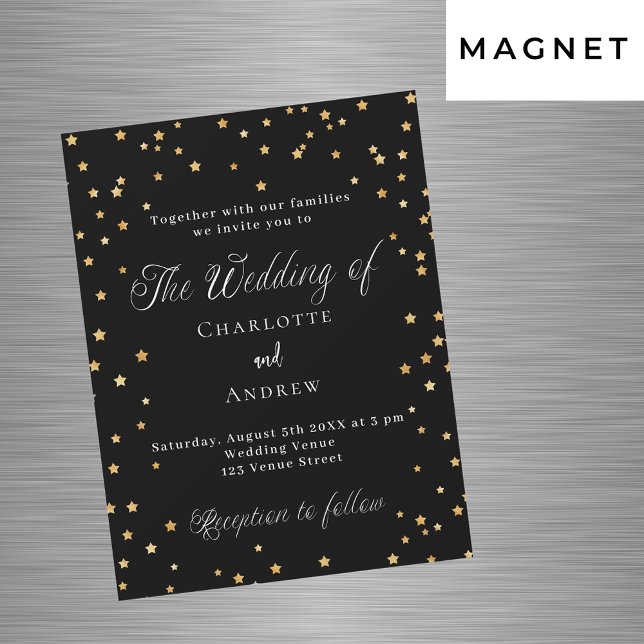 Hochzeit schwarzen goldenen Sterne elegante Drehbu Magneteinladung (Von Creator hochgeladen)