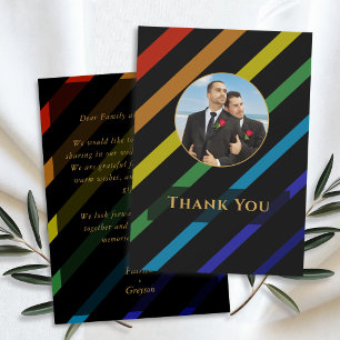 Hochzeit Schwuler Männer Elegantes Regenbogen-Foto Dankeskarte