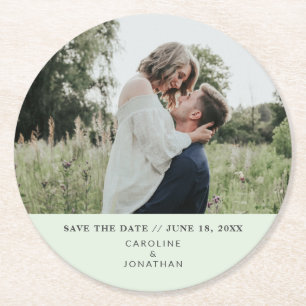 Hochzeit Sichern Sie das Date Foto einfache minima Runder Pappuntersetzer