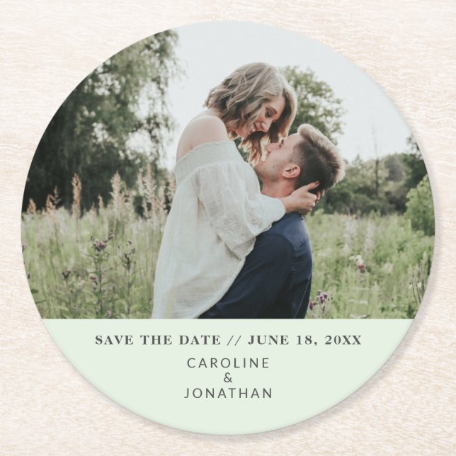 Hochzeit Sichern Sie das Date Foto einfache minima Runder Pappuntersetzer (Vorderseite)