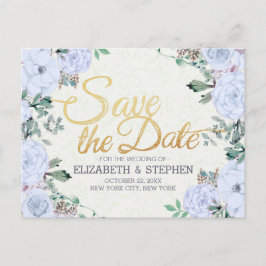 Hochzeit Sichern Sie das Datum Elegantes Blumengol Ankündigungspostkarte