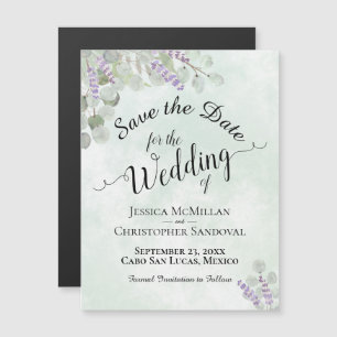 Hochzeit Sichern Sie das Datum Eukalyptus & Lavend Magneteinladung