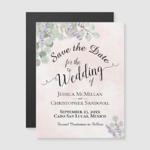Hochzeit Sichern Sie das Datum Eukalyptus & Lavend Magneteinladung