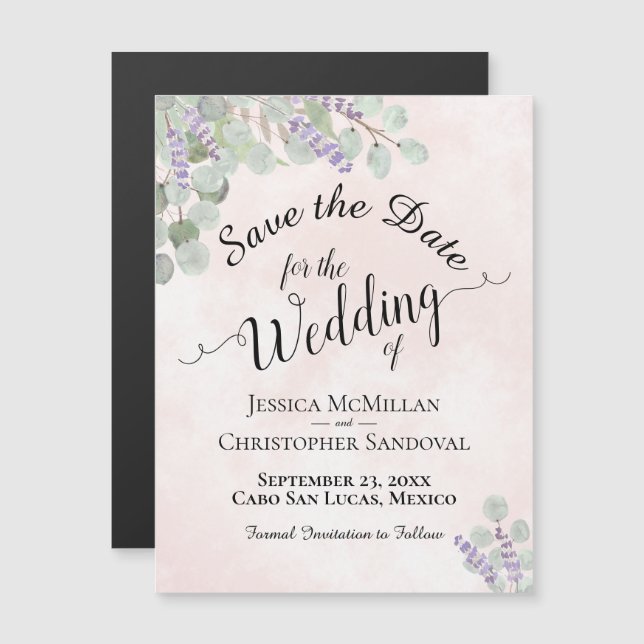 Hochzeit Sichern Sie das Datum Eukalyptus & Lavend Magneteinladung (Vorne/Hinten)