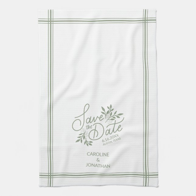 Hochzeit Sichern Sie das Datum Hand Drawn botanisc Geschirrtuch (Vertikal)