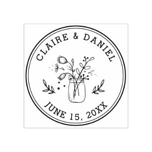 Hochzeit Sichern Sie das Datum Mason Jar Blume Gummistempel