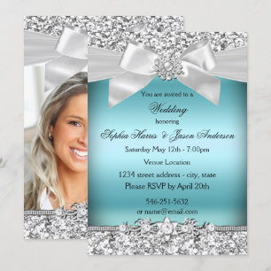 Hochzeit Silber Blau Glitter Juwel Bogen  Einladung