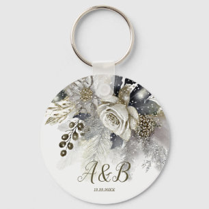 Hochzeit Silber Gold Weiße Rosen Blumen Schlüsselanhänger