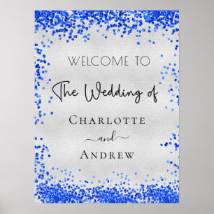 Hochzeit silber königsblau Konfetti Willkommen Poster