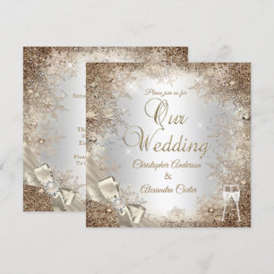 Hochzeit Silberbeige Creme Pearl Bow Schneeflocke  Einladung