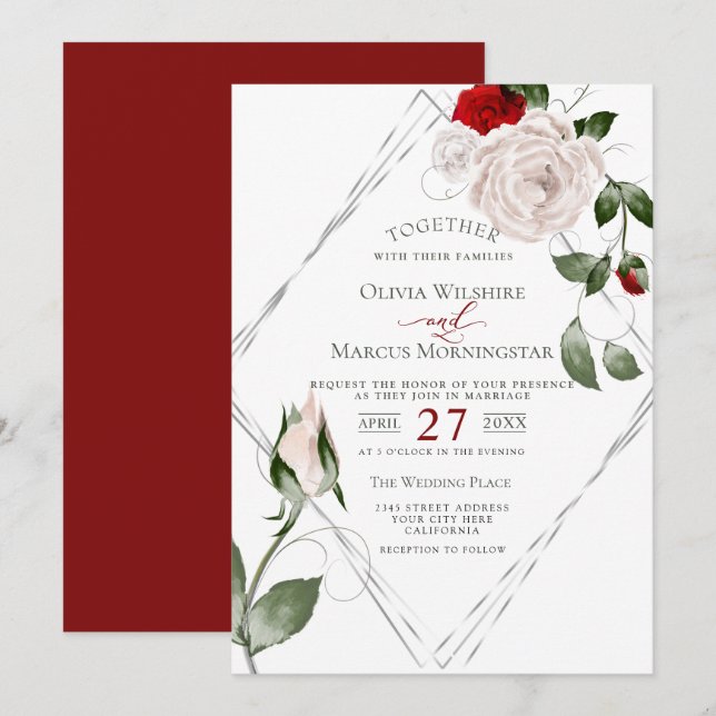 Hochzeit | Silver Frame Blale Blush Watercolor Ros Einladung (Vorne/Hinten)