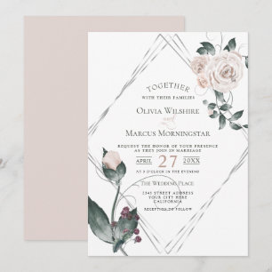Hochzeit   Silver Frame Pale Watercolor Rose Einladung