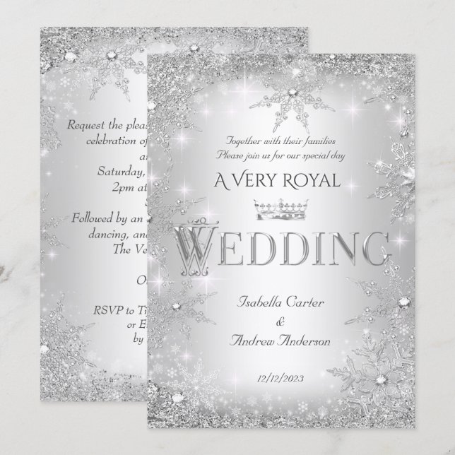 Hochzeit Silver Winter Wonderland Royal Crown Einladung (Vorne/Hinten)