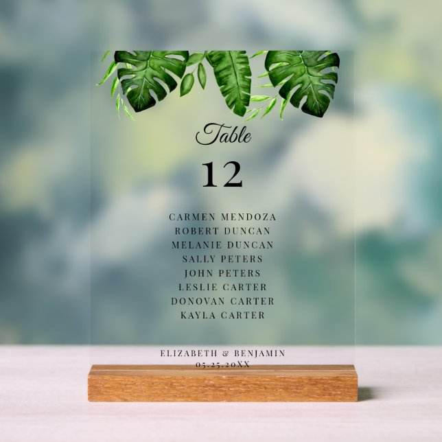Hochzeit Sitzordnung Tisch Tropisches Grünzeug Acrylschild (Neutral)