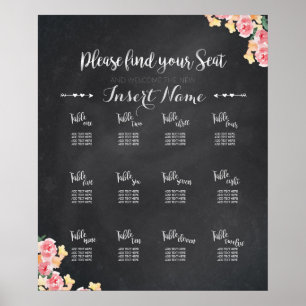 Hochzeit Sitzplan Kreidetafel Floral Poster