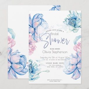 Hochzeit   Sky Blue und Bubblegum Pink Peonies Einladung